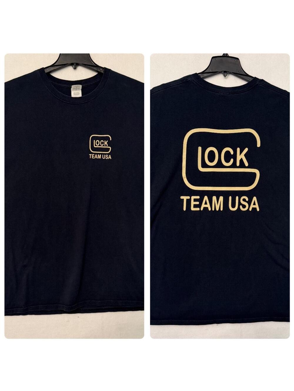 VTG Glock Team USA T-Shirt Size 3XL Black Tan Double Sided Gildan Shirt